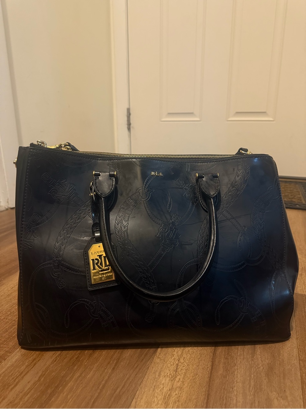 Ralph Lauren RLL Black Embossed Leather Satchel